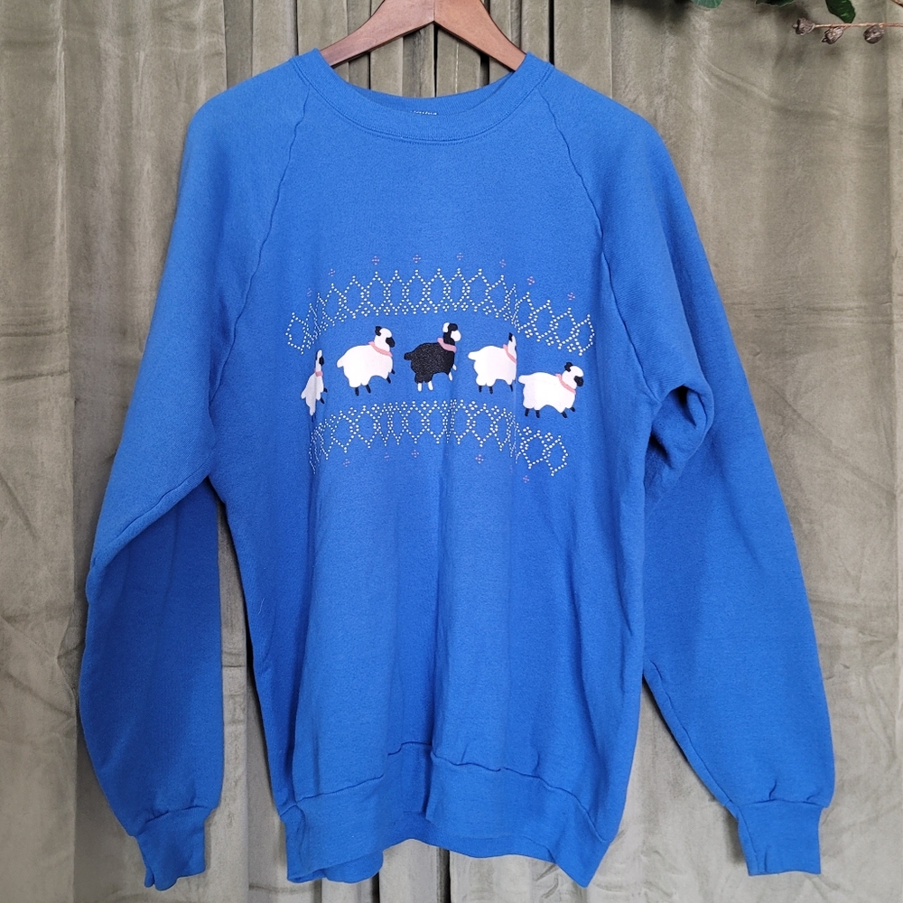 Vintage Retro Sport Oversized Cozy Princess Dianna Inspired Black Sheep Crewneck